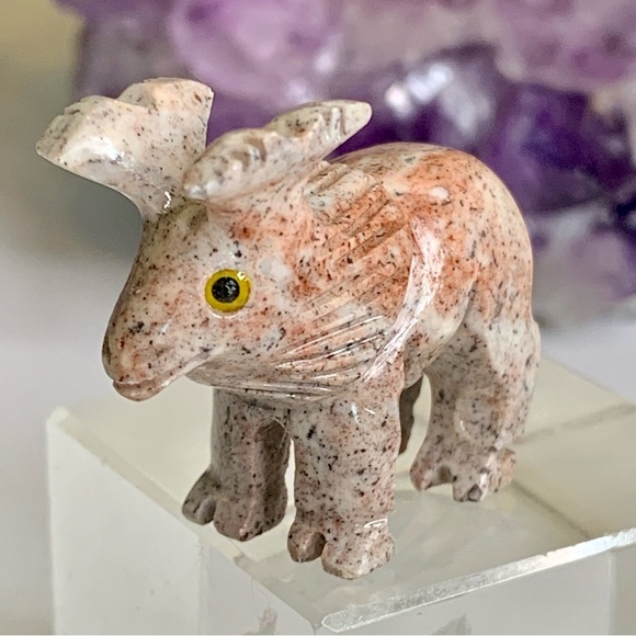MOOSE Soapstone Figurine MINI Carved Stone Healing Crystal Animal Carving 1.5" - Picture 1 of 10